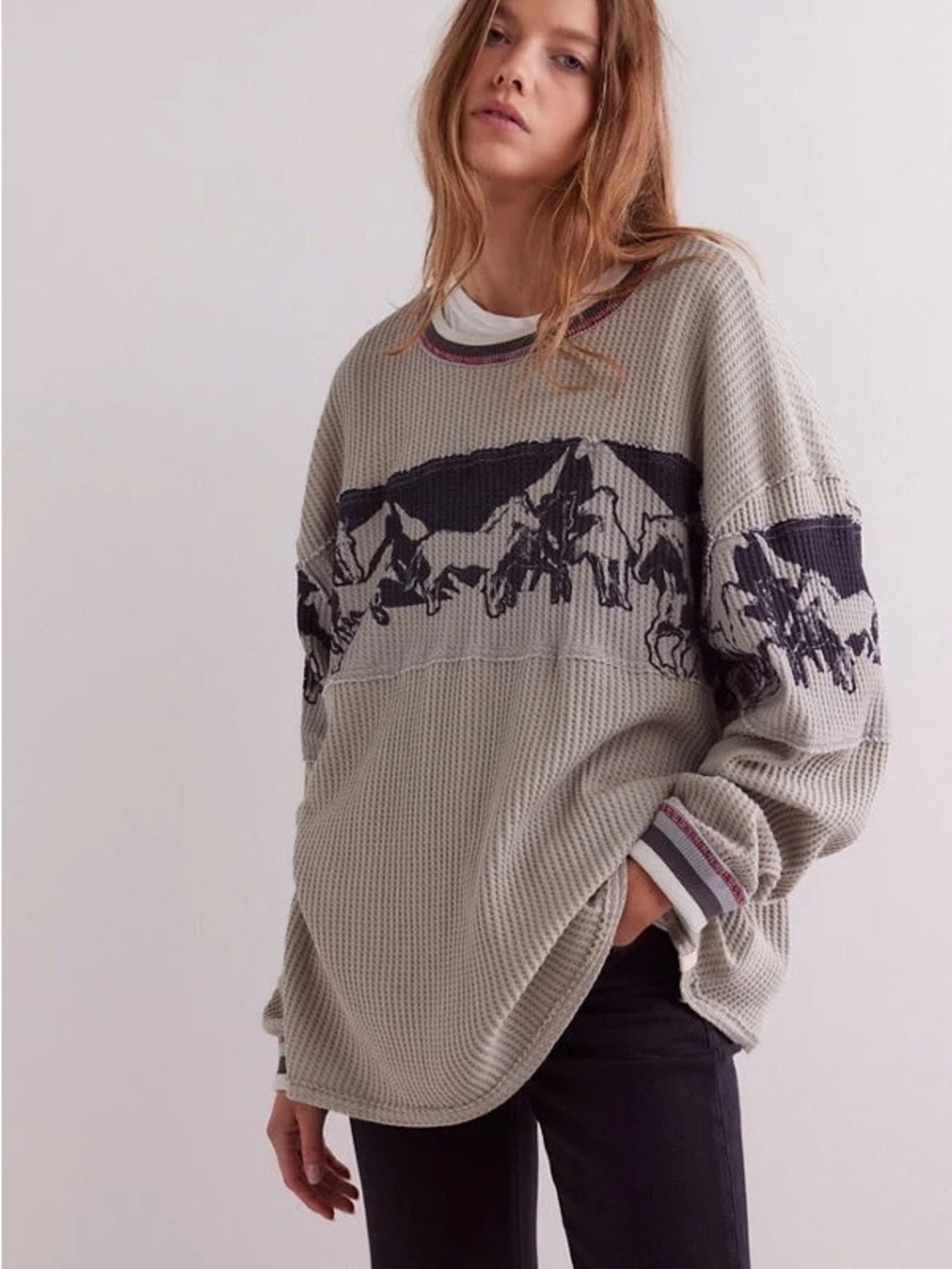 Free People big sky graphic  Waffle-Knit tee with Horse Motif